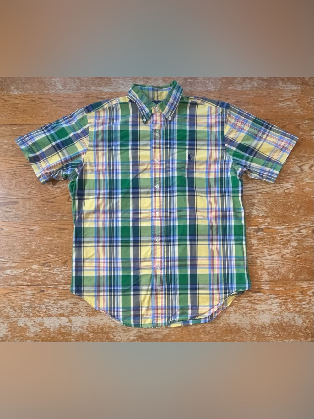 Ralph Lauren Shirt Mens Classic Fit Plaid Cotton Short Sleeve Size Medium